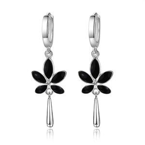 Vintage Trendy Black Maple Leaf Earrings For Women Chic 925 Sterling Silver